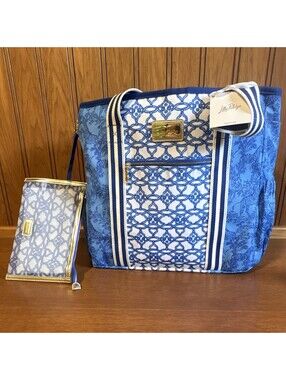 Lilly Pulitzer Blue/White Cooler Bag Tote w/ Detachable Mesh Pouch-NWT